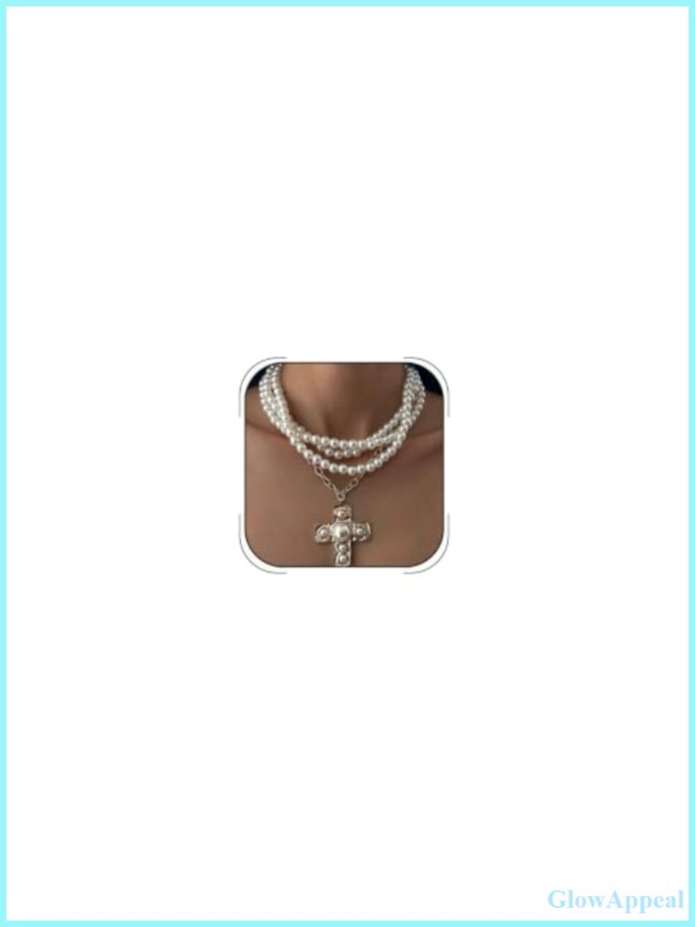 Chunky Hammered Cross Pearl Layered Necklace Women